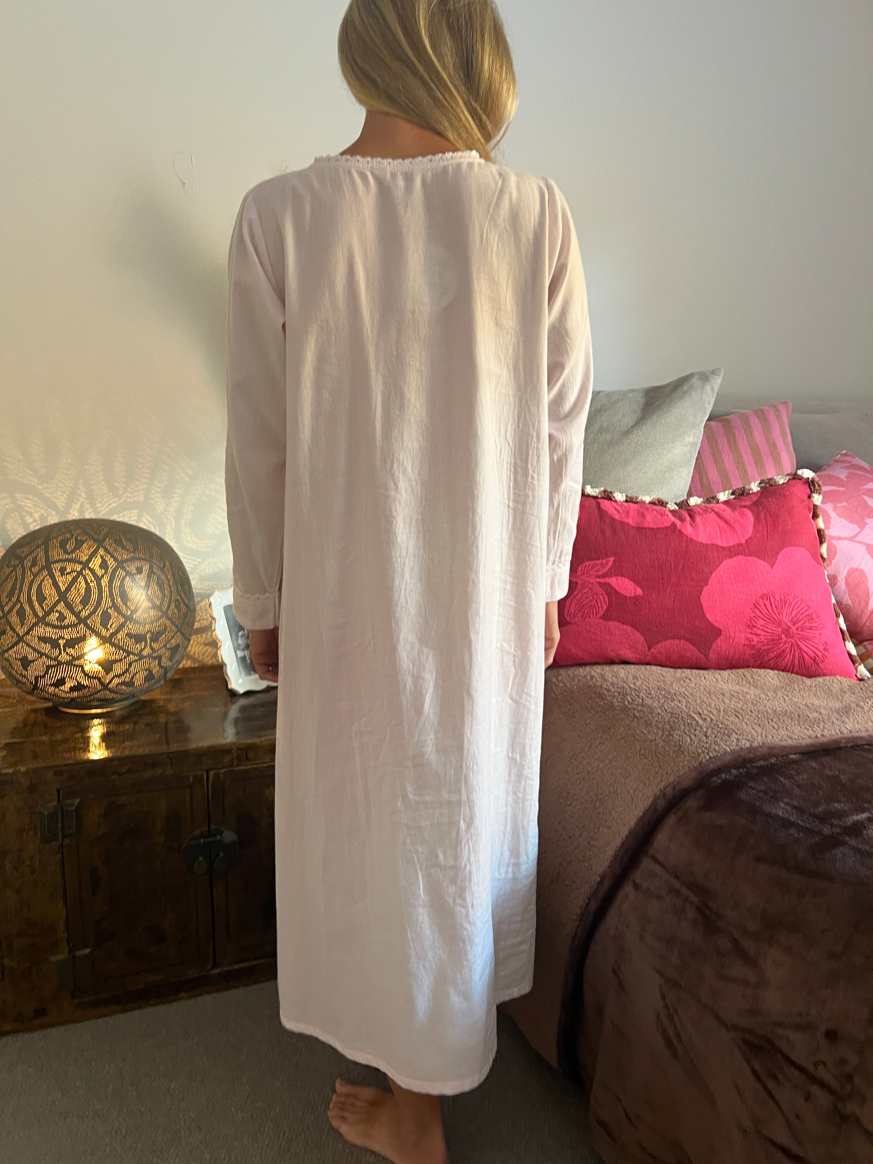 Cora Brushed Cotton  Long Sleeve & Long length soft pink Nightgown