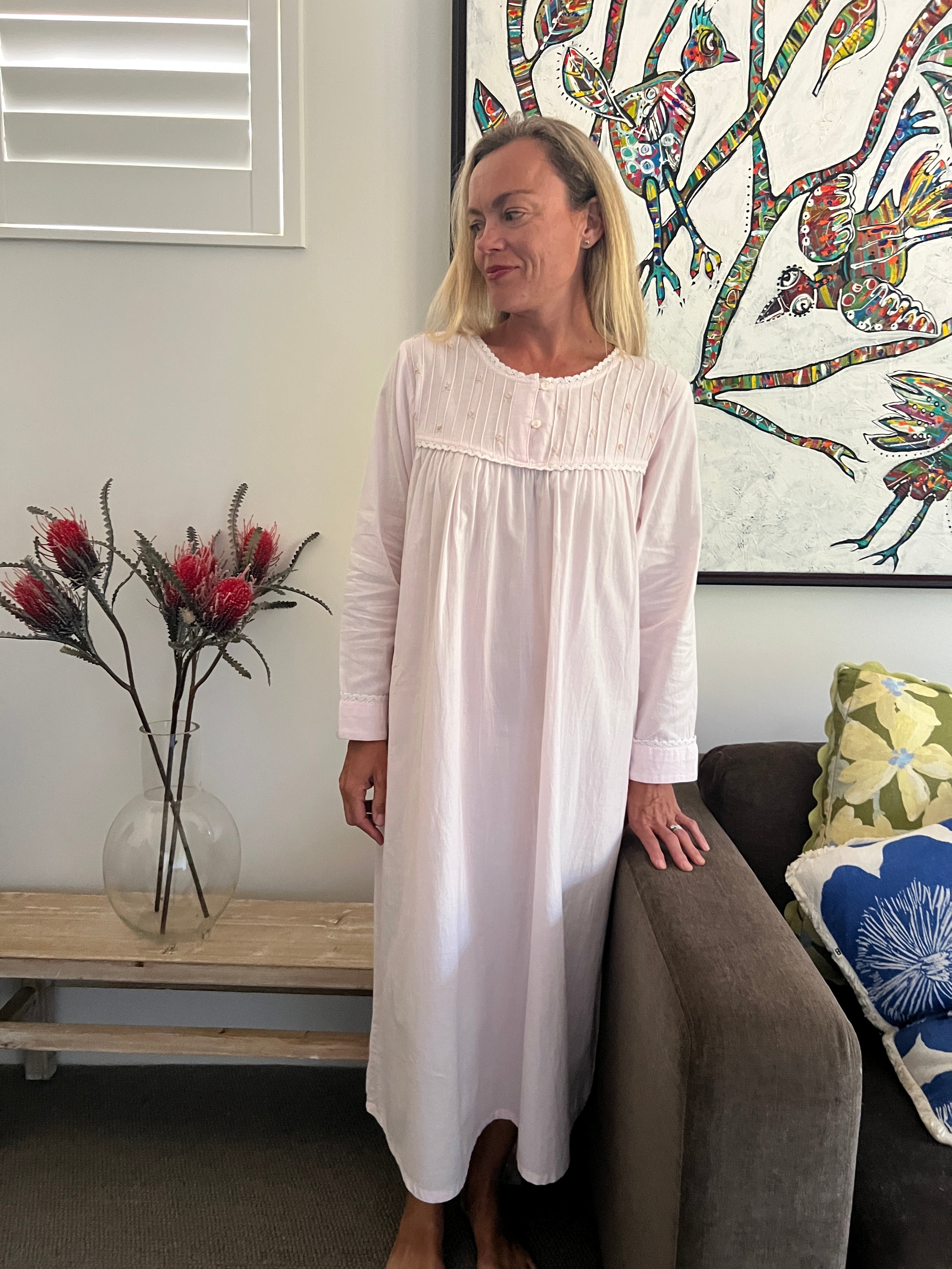 Cora Brushed Cotton  Long Sleeve & Long length soft pink Nightgown