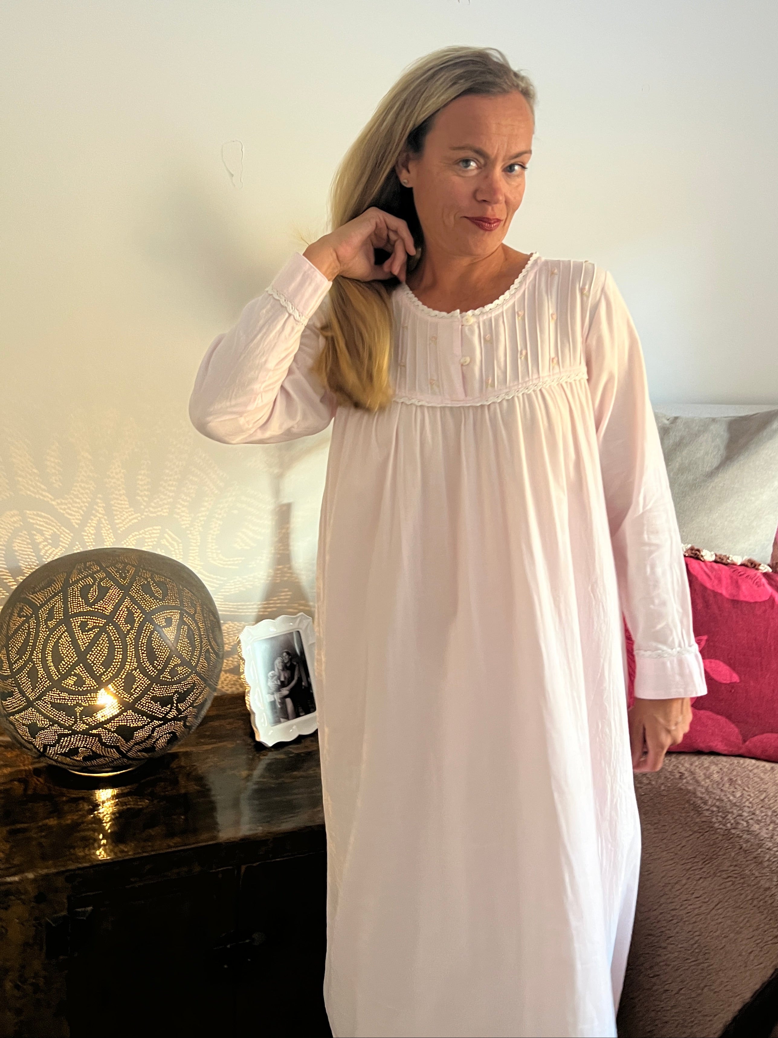 Cora Brushed Cotton  Long Sleeve & Long length soft pink Nightgown