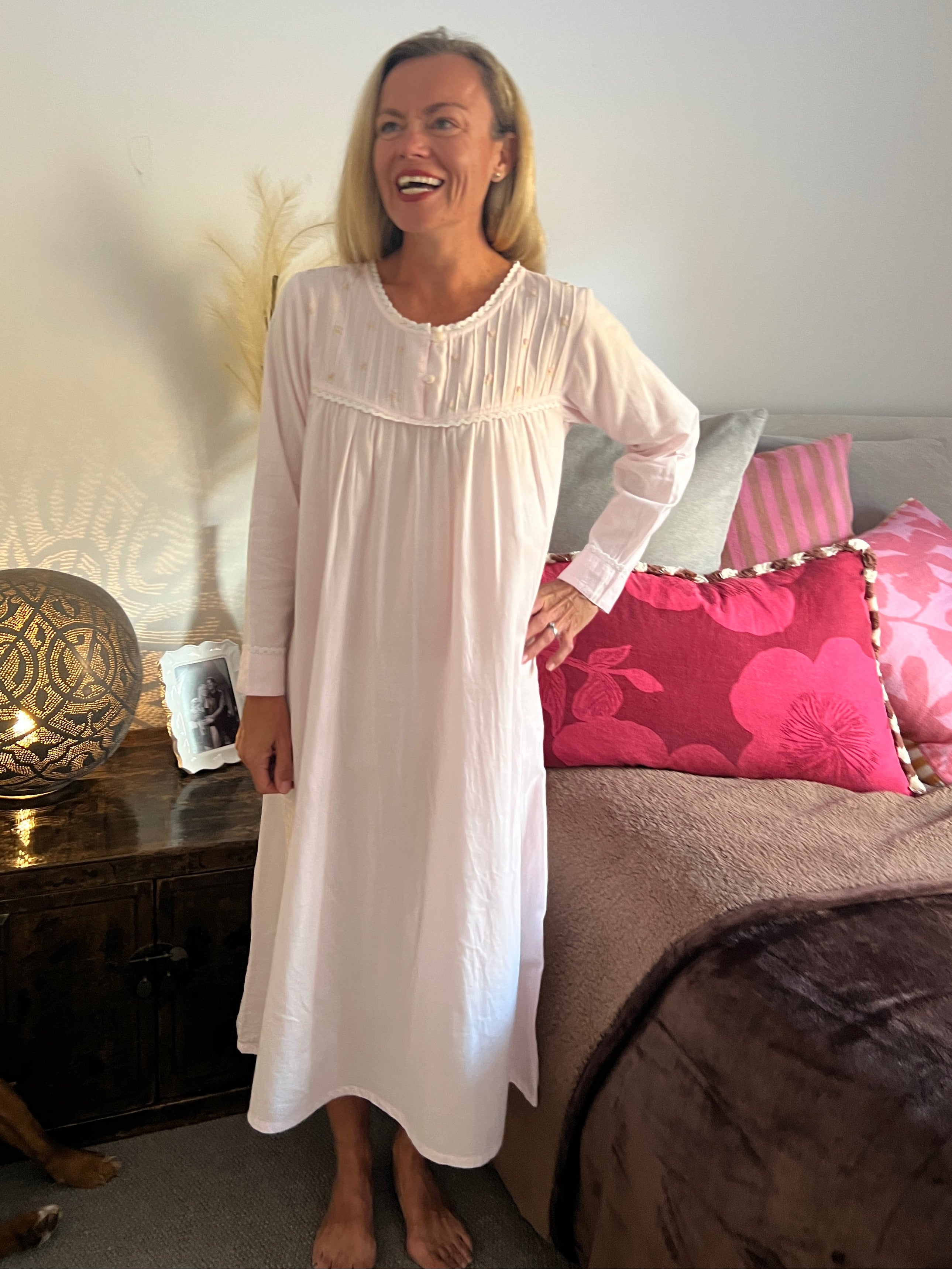 Cora Brushed Cotton  Long Sleeve & Long length soft pink Nightgown