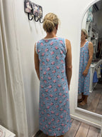 Blue Primrose Sleeveless Nightie With Front Pintucks, Buttons and Lace Detail