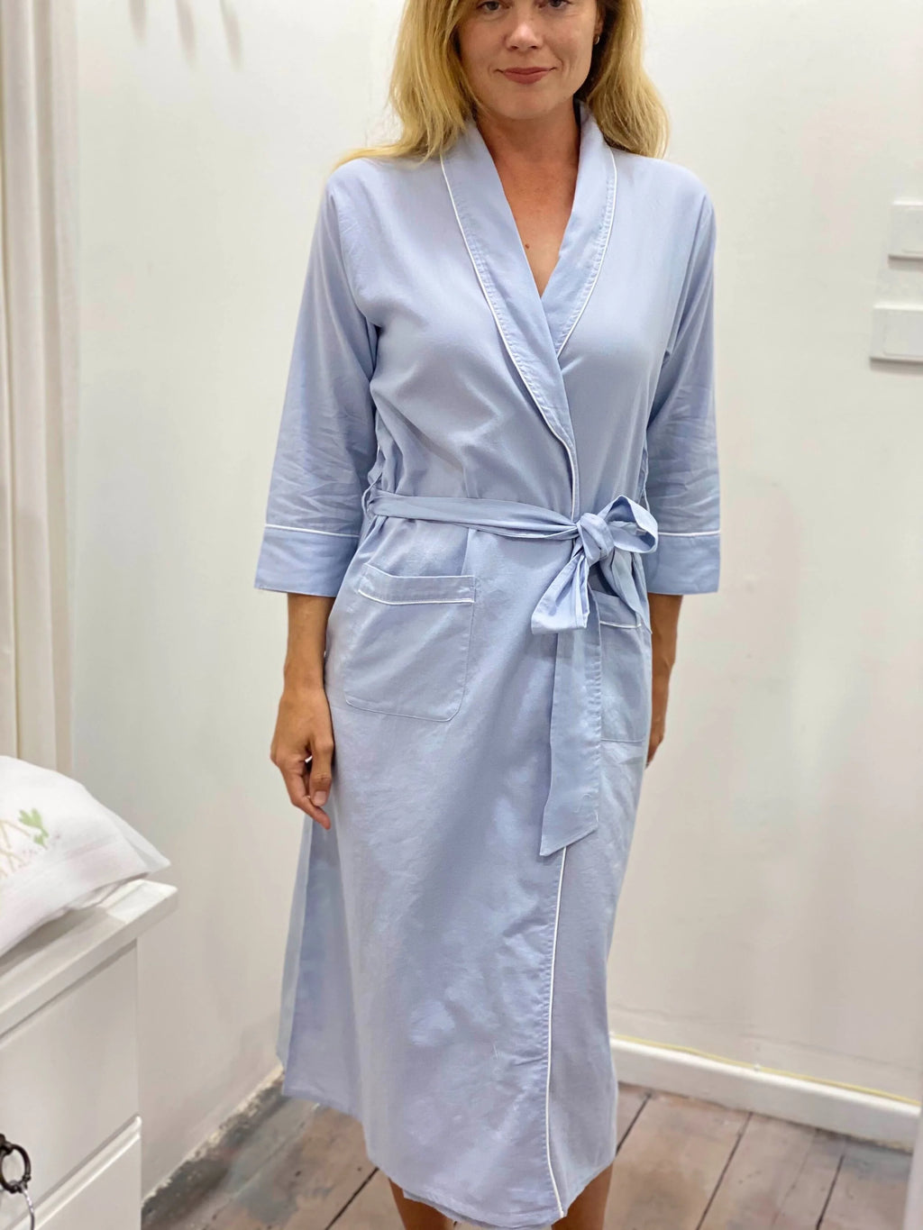 Brushed Cotton Blue Dressing Gown