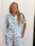 Cotton Blue Floral Shortie PJ Set