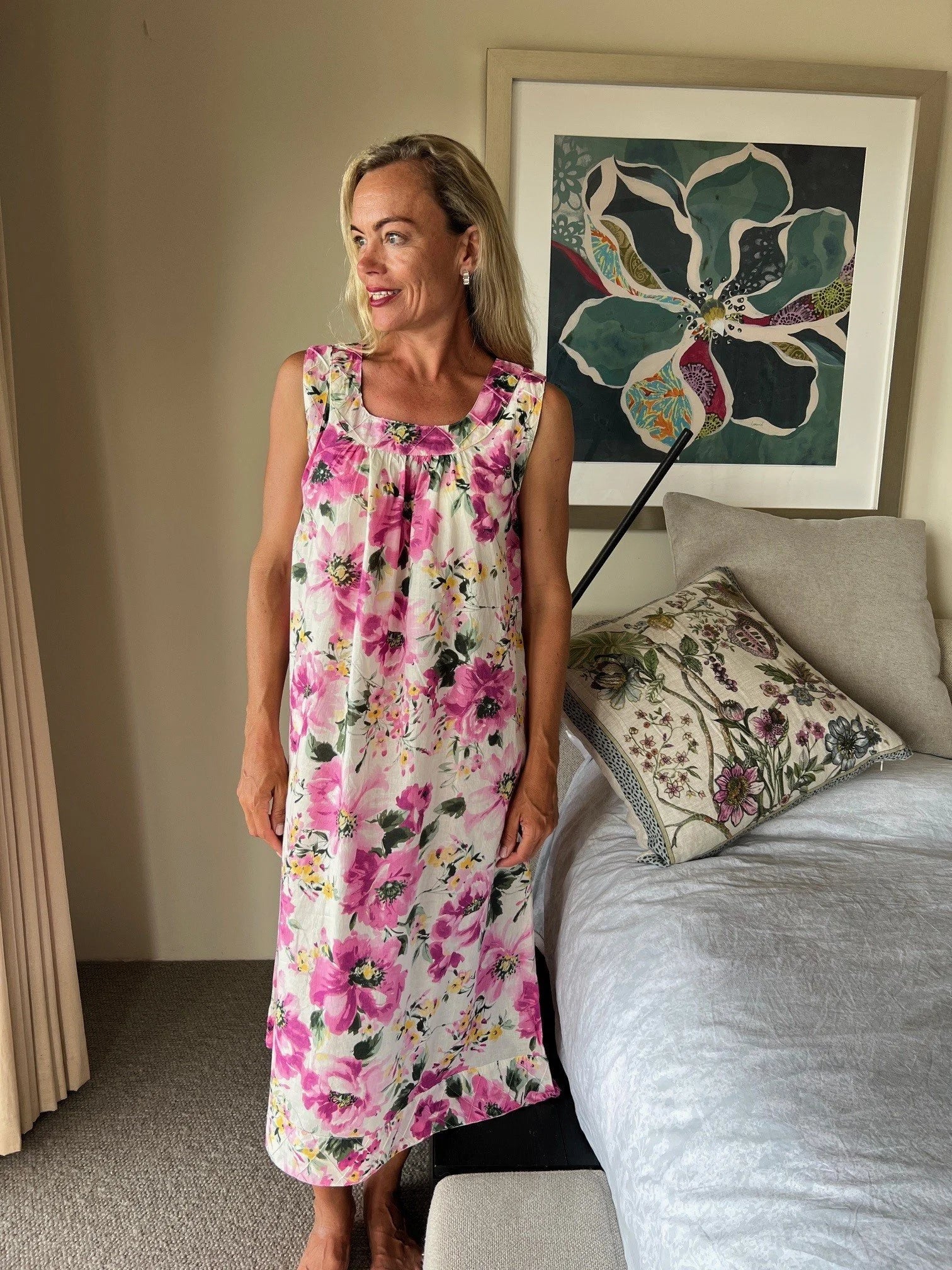 Daisy in Peony pure Cotton Sleeveless Nightie