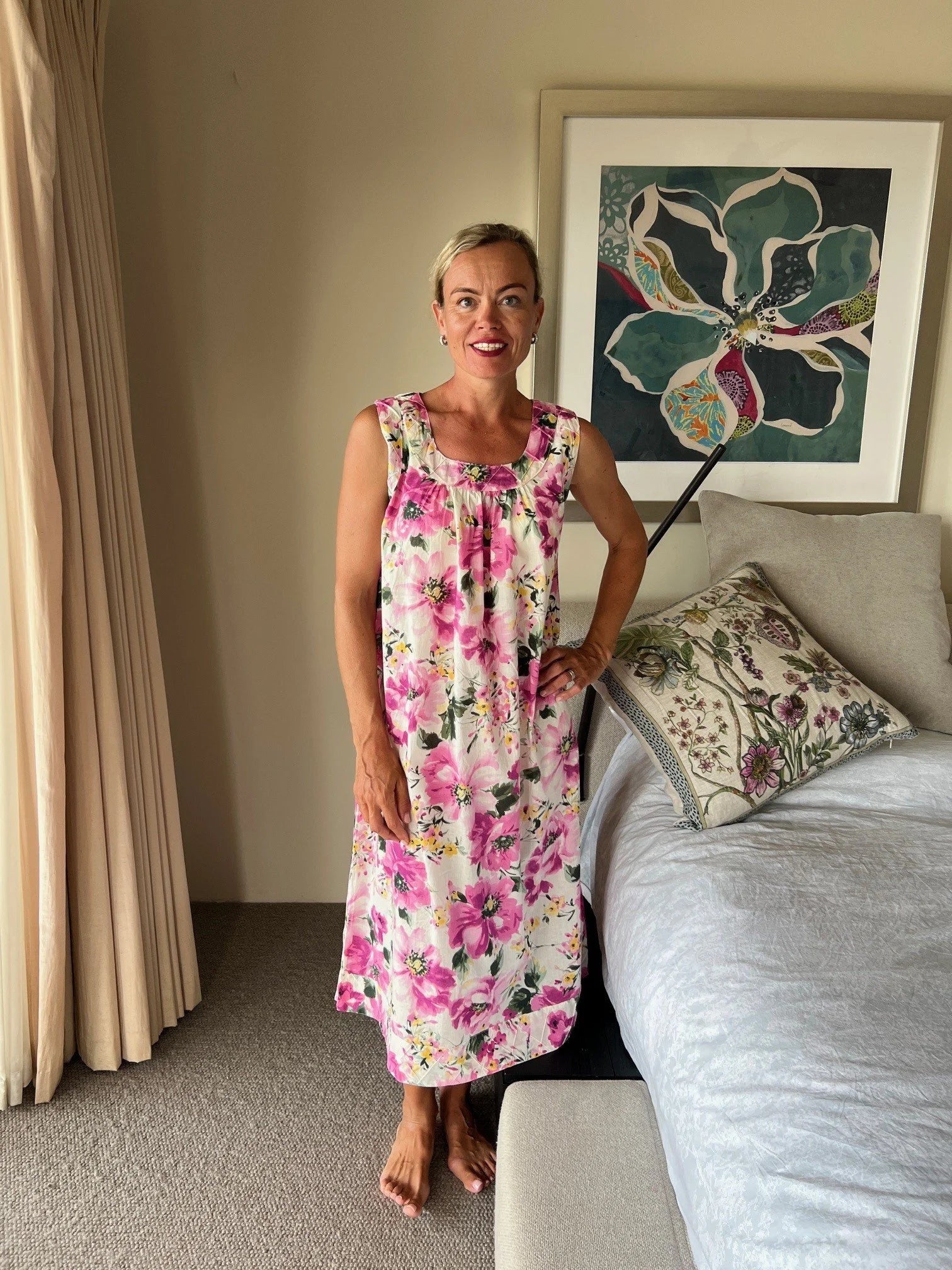 Daisy in Peony pure Cotton Sleeveless Nightie