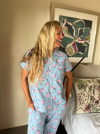 Isabella in Primrose Blue Cotton 3/4 Length PJs