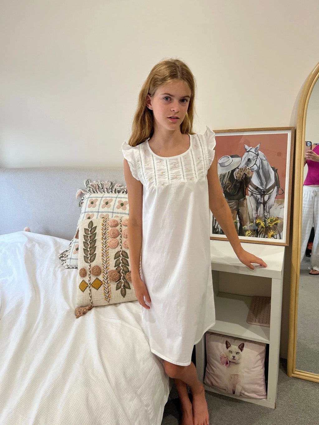 Matilda Girls White Pure Cotton Butterfly Sleeve Nightie