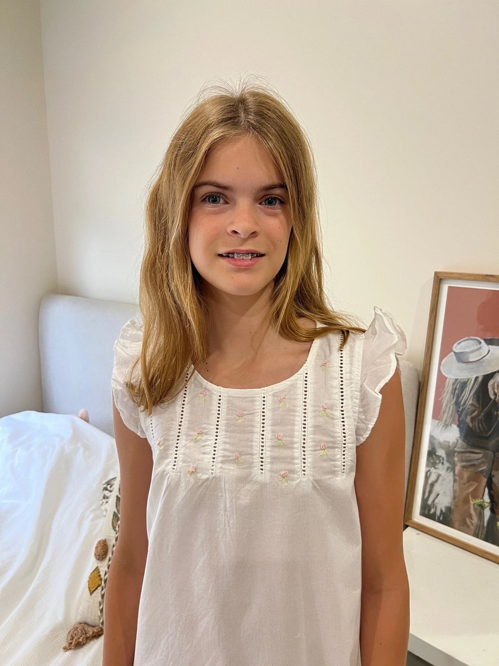 Matilda Girls White Pure Cotton Butterfly Sleeve Nightie