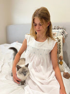 Stephanie Girls  Shirred White Pure Cotton Butterfly Sleeve Nightie