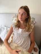 Stephanie Girls  Shirred White Pure Cotton Butterfly Sleeve Nightie