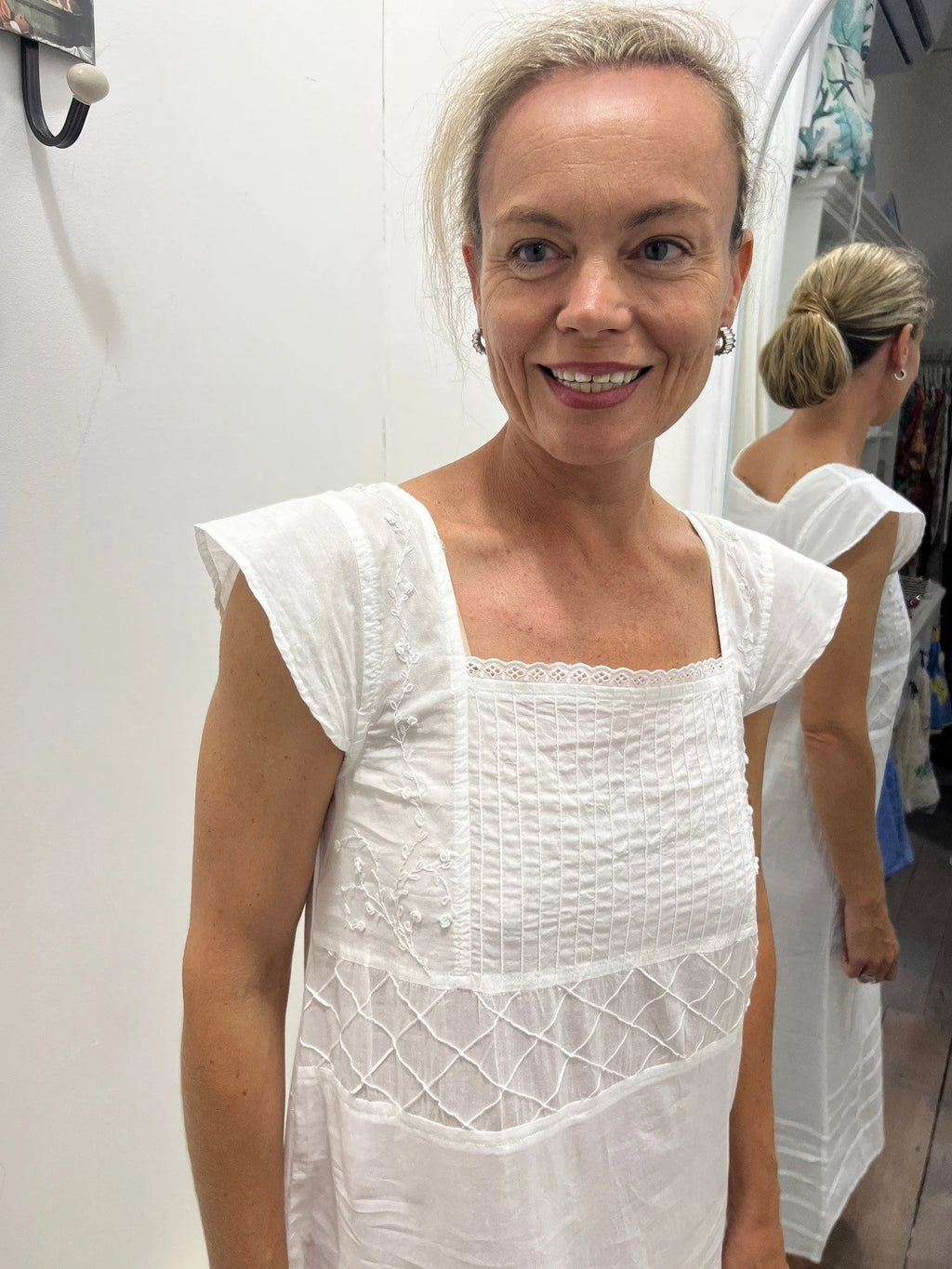 White Butterfly Sleeve Long Pure Cotton Nightie