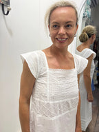 White Butterfly Sleeve Long Pure Cotton Nightie