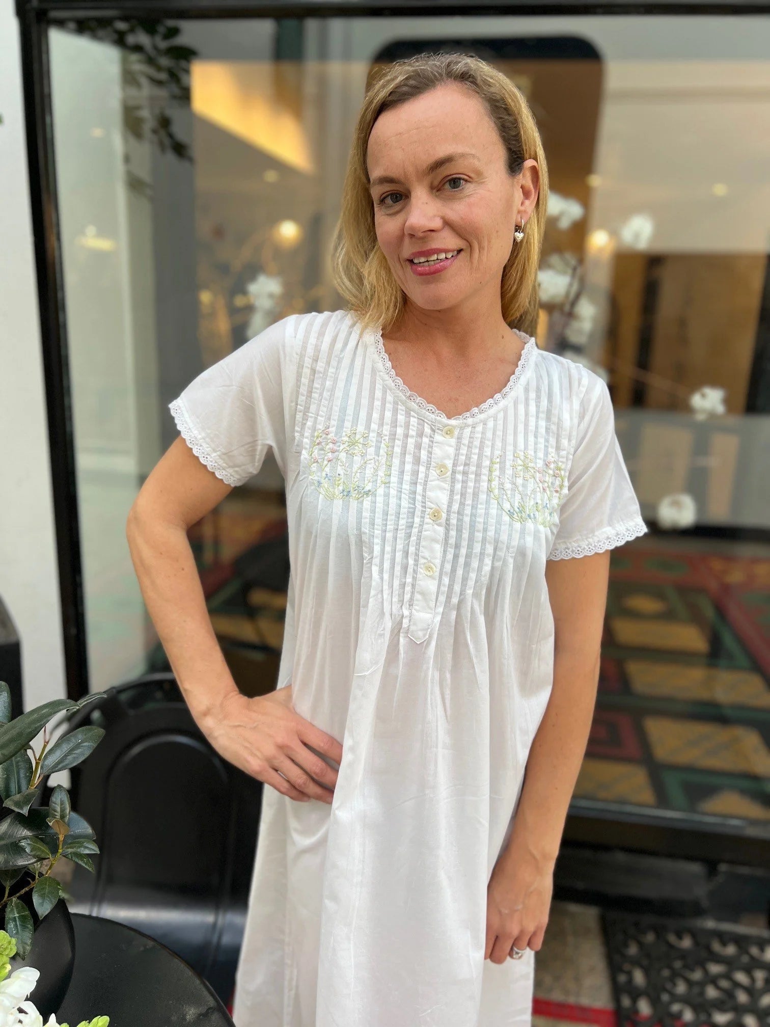 White Short Sleeve Cotton Nightie