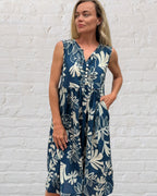 Delilah pure cotton sleeveless knee length dress in Blue flower