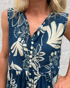 Delilah pure cotton sleeveless knee length dress in Blue flower