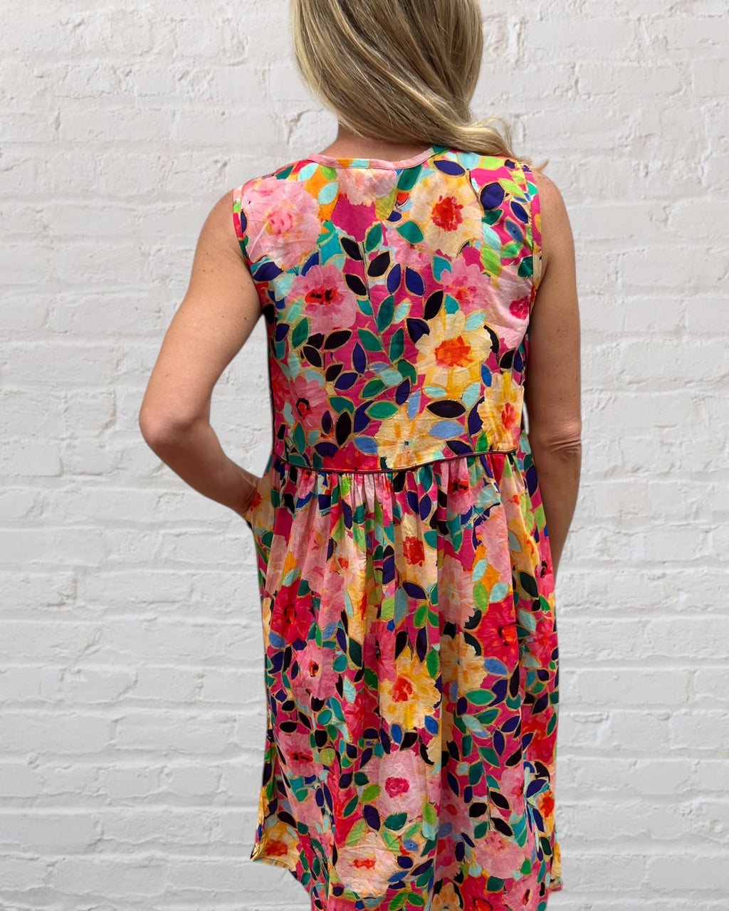 Delilah pure cotton sleeveless knee length dress in flower salad