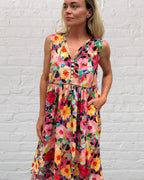 Delilah pure cotton sleeveless knee length dress in flower salad