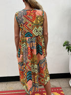 Delilah pure cotton sleeveless knee length dress in geometric mix