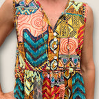 Delilah pure cotton sleeveless knee length dress in geometric mix