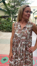 Delilah pure cotton sleeveless knee length dress in natural rainforest