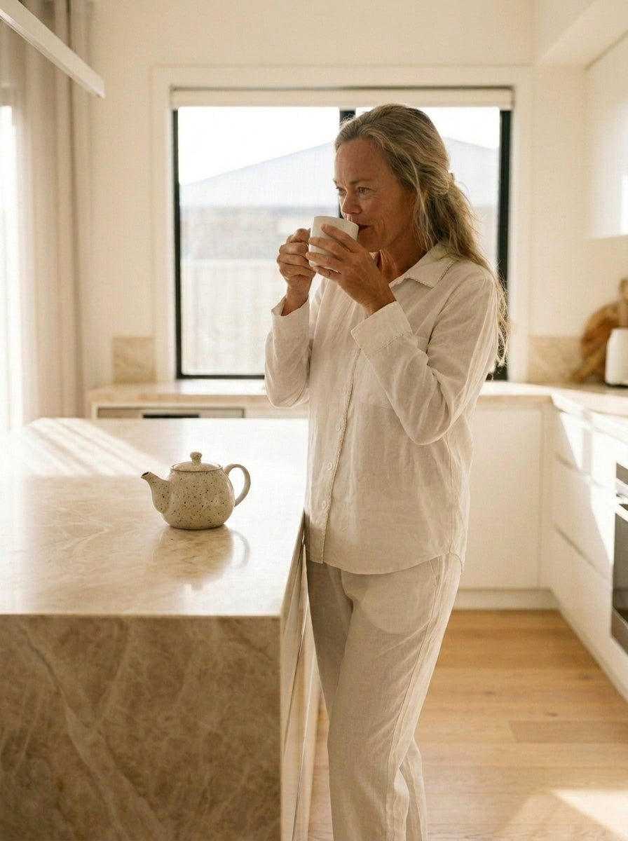 Eleanor Brushed Cotton Long Sleeve Soft White PJ Set