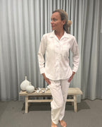 Eleanor Brushed Cotton Long Sleeve Soft White PJ Set