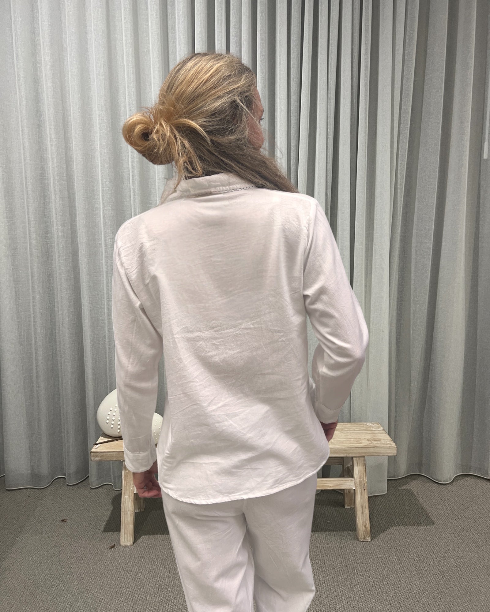 Eleanor Brushed Cotton Long Sleeve Soft White PJ Set