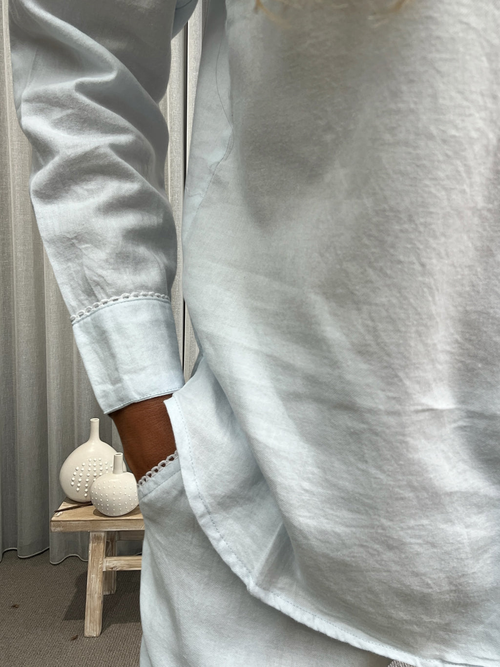 Eleanor Brushed Cotton Long Sleeve light blue PJ Set