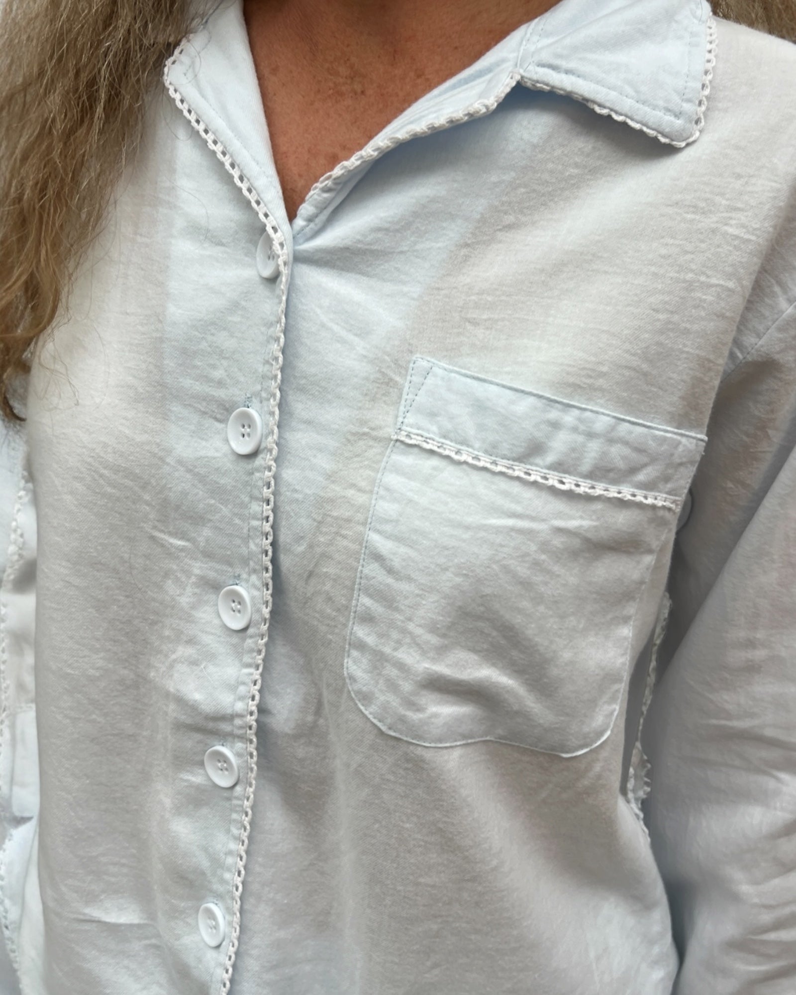 Eleanor Brushed Cotton Long Sleeve light blue PJ Set