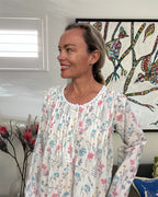 Elizabeth Cambric Cotton Long Sleeve Fern Flower Nightgown