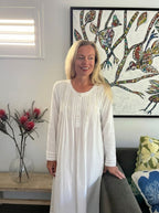 Elizabeth Voile Cotton Long Sleeve White Nightgown
