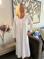 Elizabeth Voile Cotton Long Sleeve White Nightgown