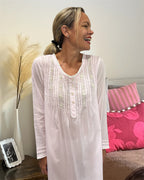 Elizabeth Voile Cotton Long Sleeve soft pink Nightgown