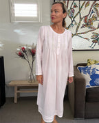 Elizabeth Voile Cotton Long Sleeve soft pink Nightgown