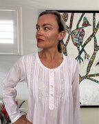 Elizabeth Voile Cotton Long Sleeve soft pink Nightgown