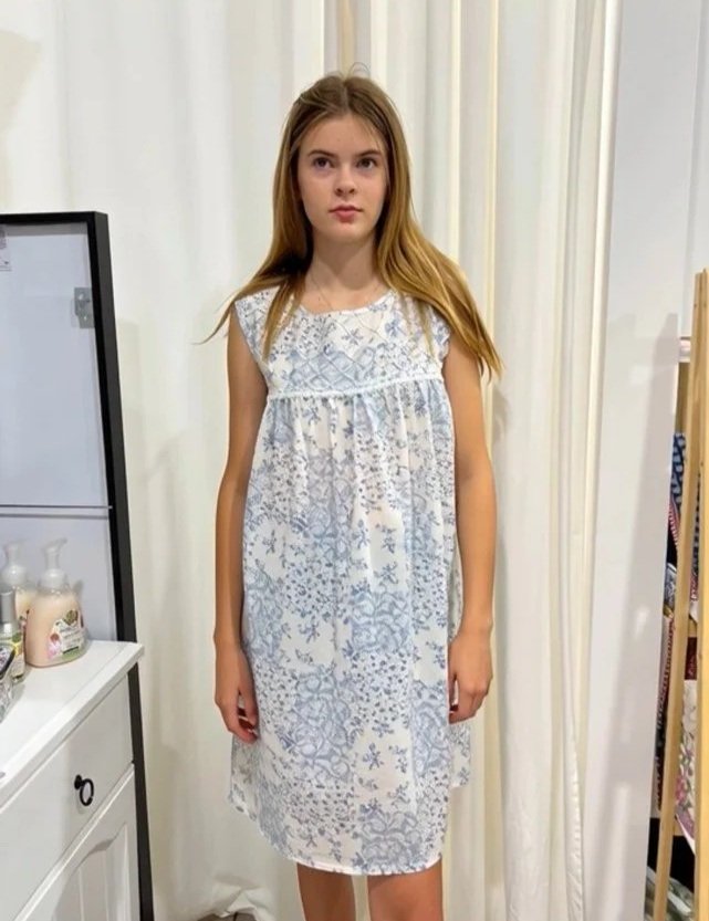 Arabella Girls blue floral patch print Pure Cotton Sleeveless Nightie