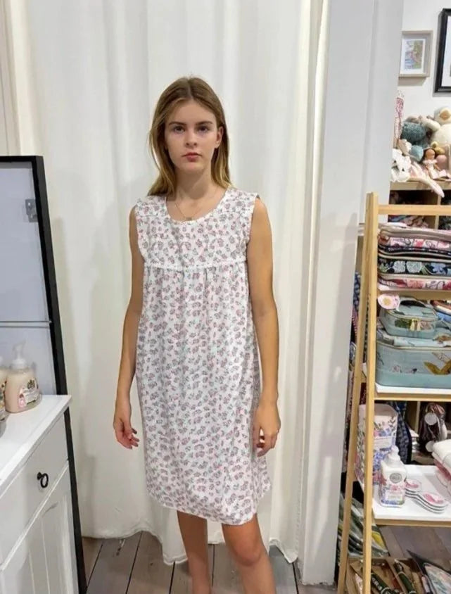 Arabella Girls miniature rose Pure Cotton Sleeveless Nightie