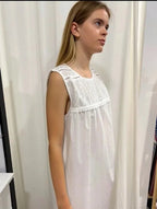 Arabella Girls White Pure Cotton Sleeveless Nightie with embroidered roses