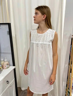 Arabella Girls White Pure Cotton Sleeveless Nightie with embroidered roses