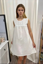 Arabella Girls White Pure Cotton Sleeveless Nightie with embroidered roses