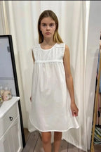 Arabella Girls White Pure Cotton Sleeveless Nightie with embroidered roses