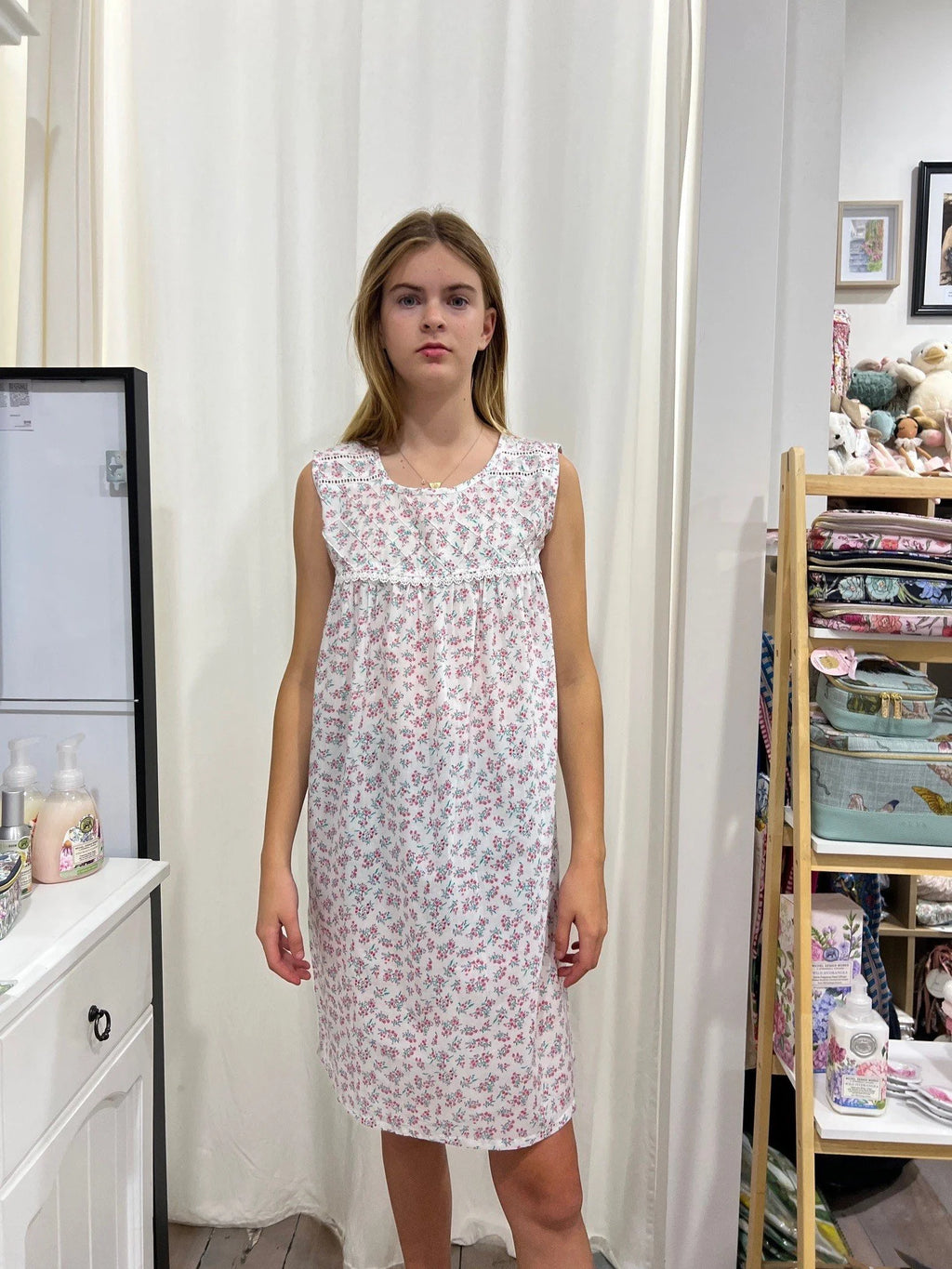 Arabella Girls miniature rose Pure Cotton Sleeveless Nightie