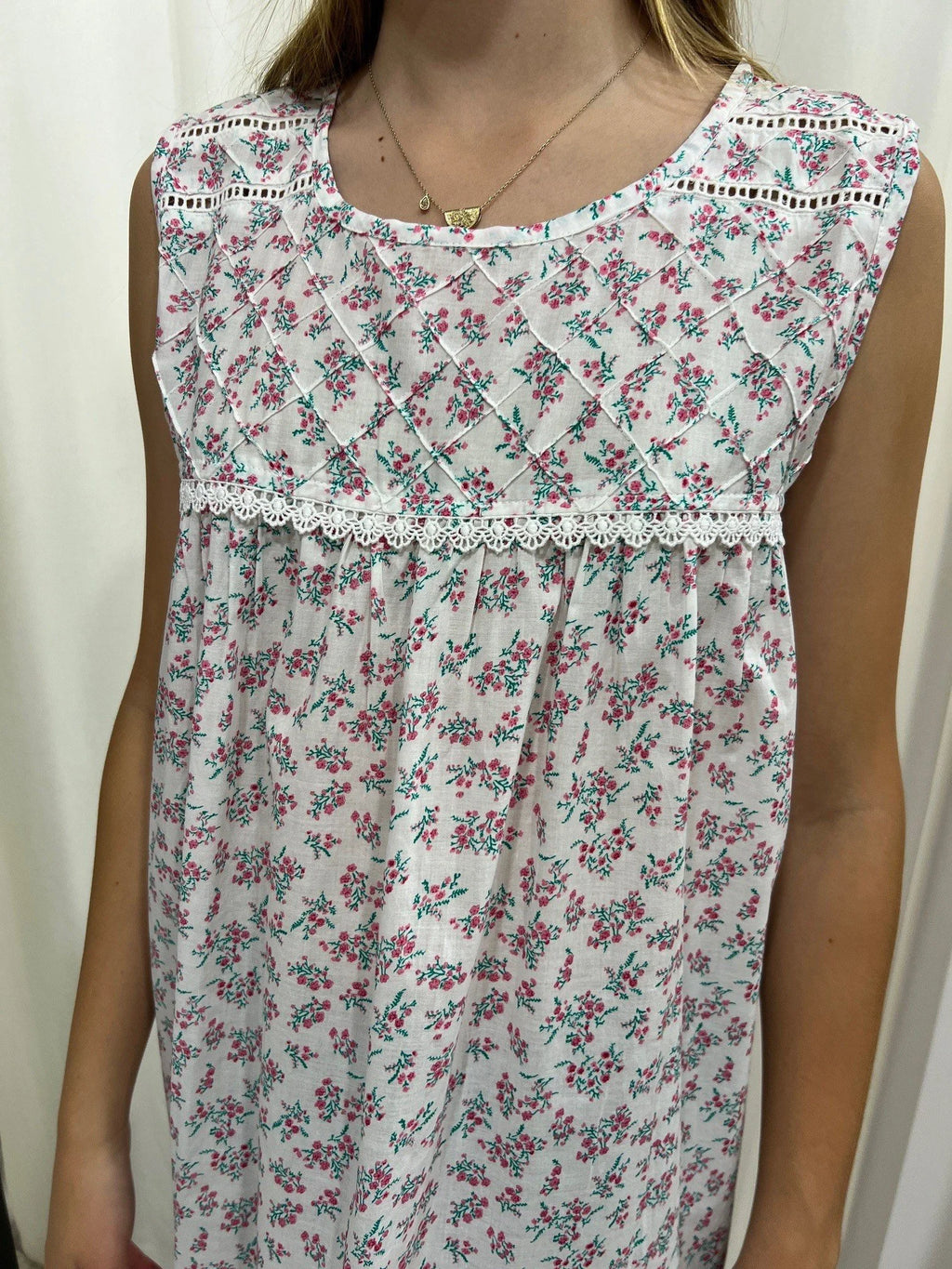 Arabella Girls miniature rose Pure Cotton Sleeveless Nightie