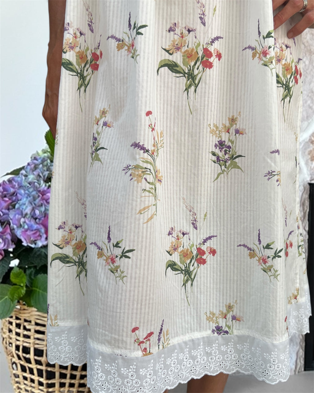 Harper in native bunch pure cotton gathered V neck nightie with lace straps