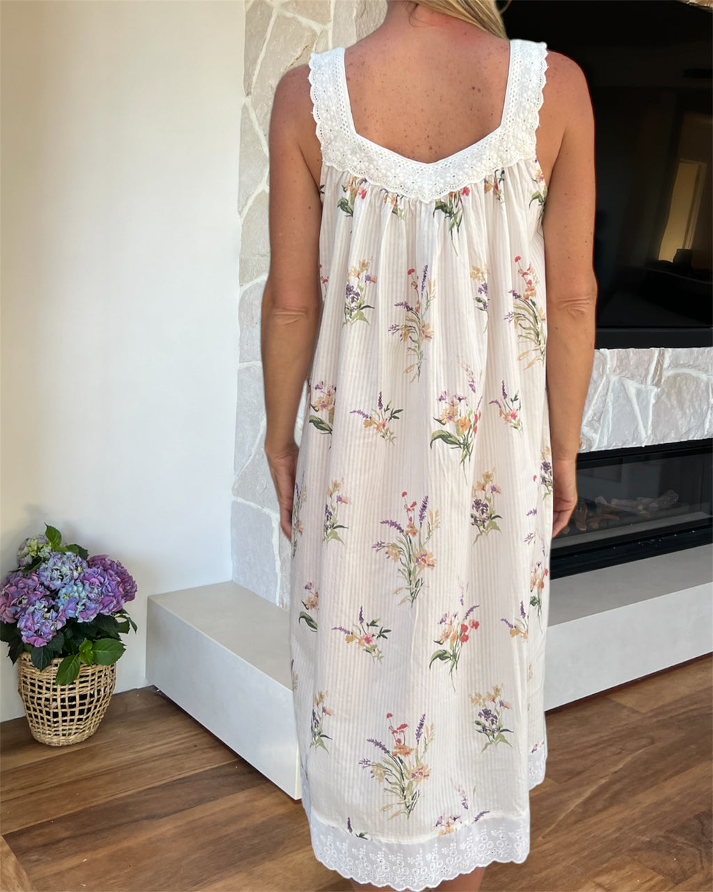 Harper in native bunch pure cotton gathered V neck nightie with lace straps