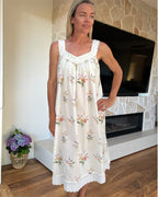 Harper in native bunch pure cotton gathered V neck nightie with lace straps