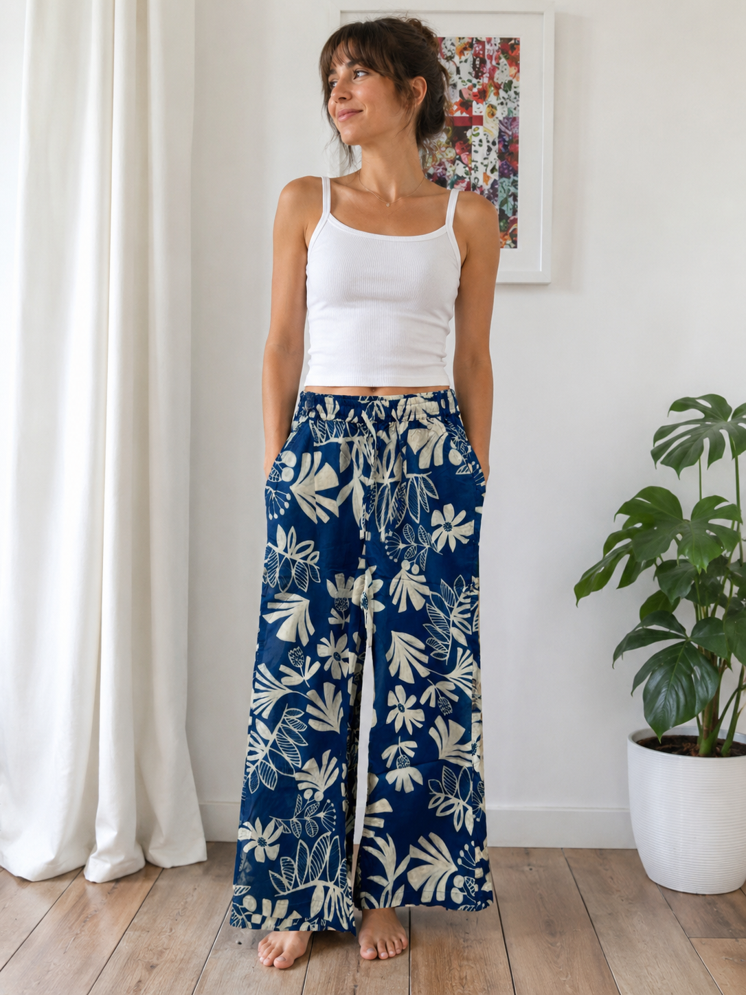 Davey pure cotton lounge pants in blue flower