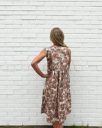 Delilah pure cotton sleeveless knee length dress in natural rainforest