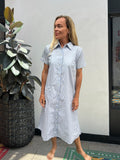 Brianna pure cotton poplin shirt dress  in Blue & White Stripe