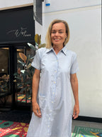 Brianna pure cotton poplin shirt dress  in Blue & White Stripe